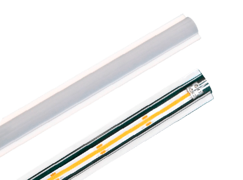 A low-profile arched clear or frosted lens that provides an economical protective shieldwhile minimizing diode imaging TAPE-OVER LENS